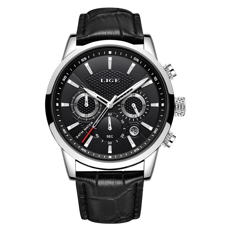 LIGE Official Men's Waterproof Leather Watch with Box