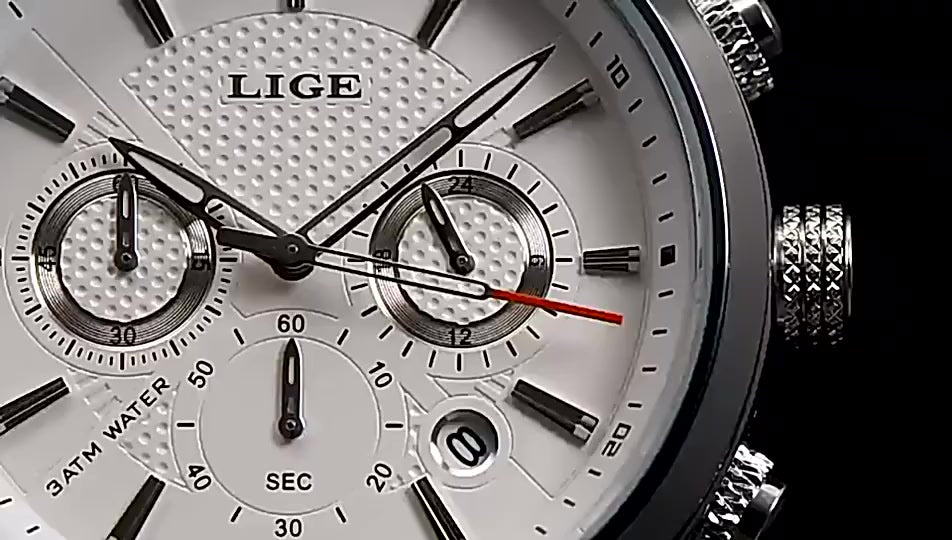LIGE Official Men's Waterproof Leather Watch with Box