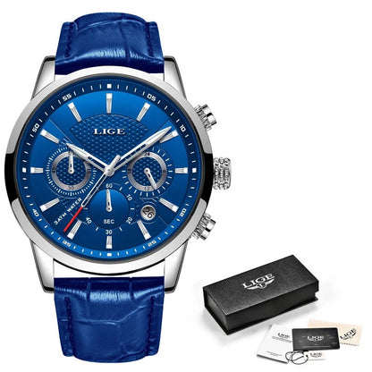 LIGE Official Men's Waterproof Leather Watch with Box
